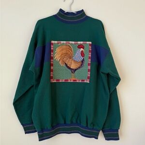 ⭐️ Handmade Upcycled Patchwork -SWEATSHIRT- Rooster embroidered Vintage